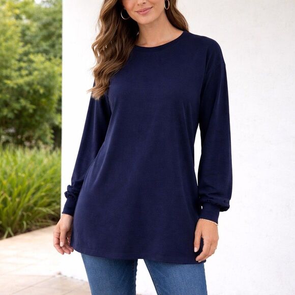Lands' End Tops - Lands' End Tunic Top Women's Medium 10-12 Navy Blue Long Sleeve Soft Loose Fit